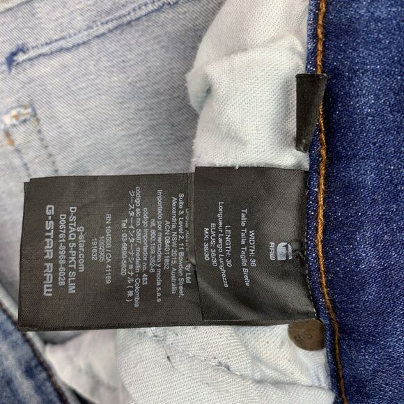 G-Star Raw D-Staq 5-Pocket Slim Denim Jeans Mens Size 36x29 Distressed - Picture 13 of 16